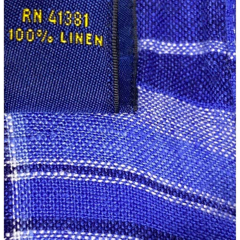 Polo Ralph Lauren Button Down Shirt Mens XLT Blue Plaid Linen Classic Preppy